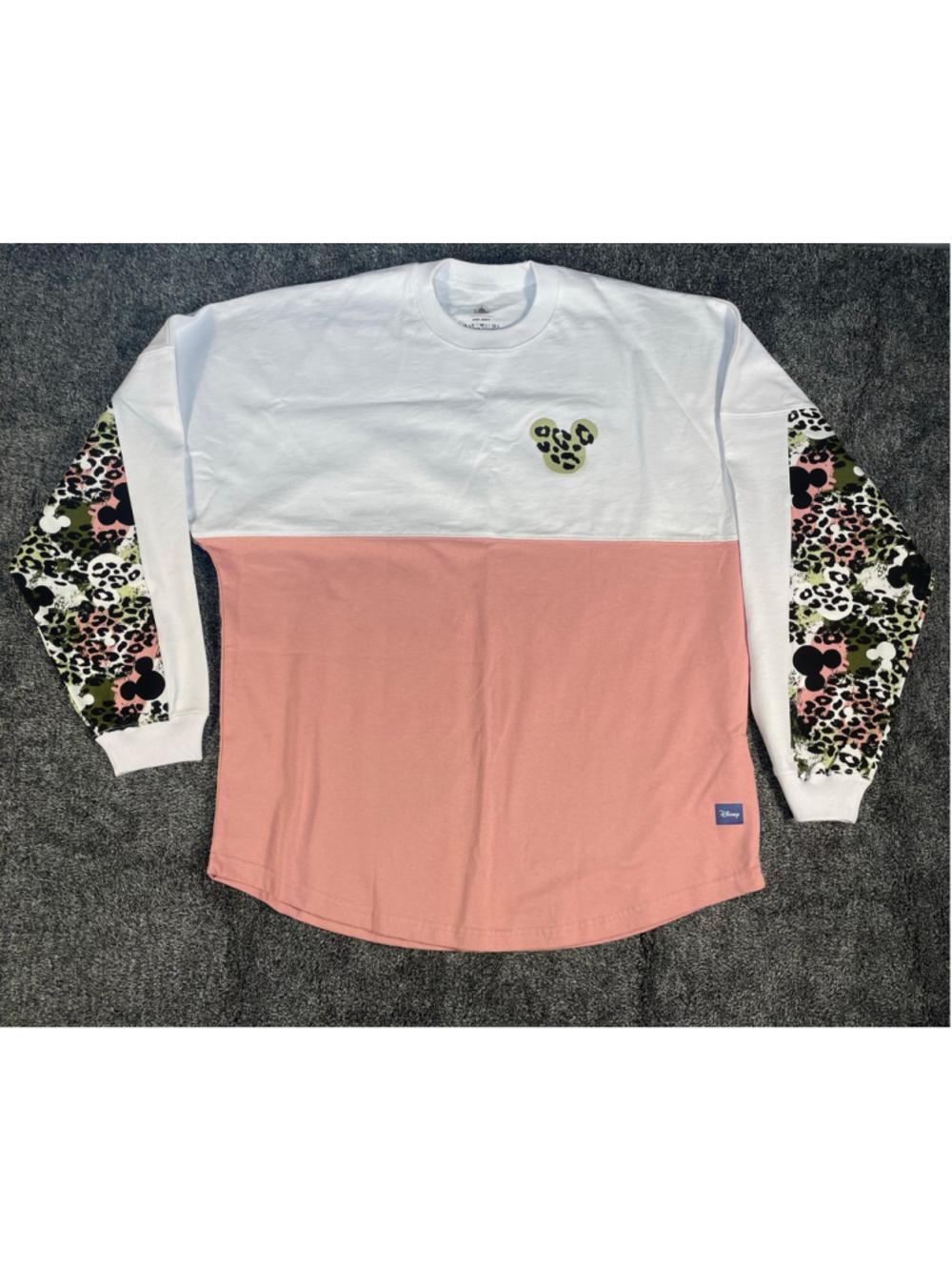Women's Disney Spirit Jersey Long Sleeve Tee Size L White Pink Leopard Print